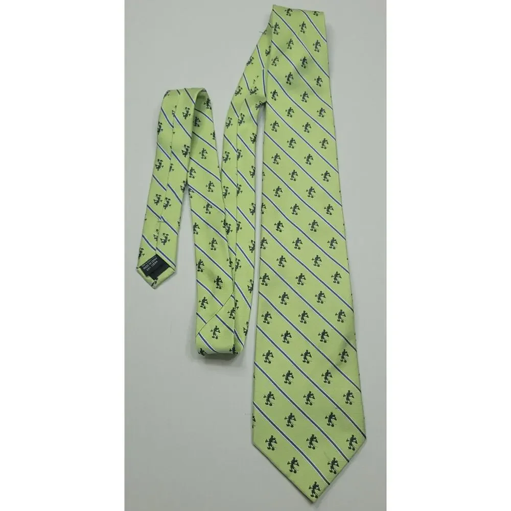 VTG Classic Mickey Mouse Disney Park Green Blue Striped 100% Silk Necktie Tie 4